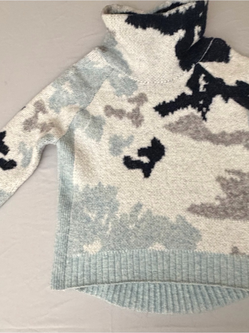 RDstyle Cozy Chunky Patterned Cowl Neck Sweater in Blue, Light Gray and Navy